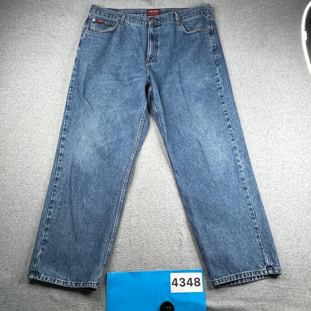 Chaps Denim Jeans Mens Size 42x32 Blue Light Disstressed Casual